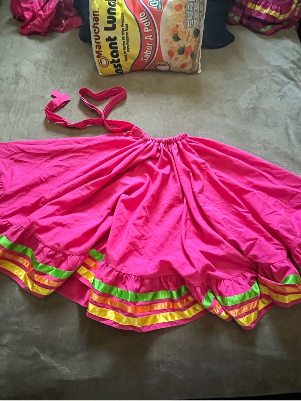 Girls' Bright Pink Dance Dress with Colorful Trim